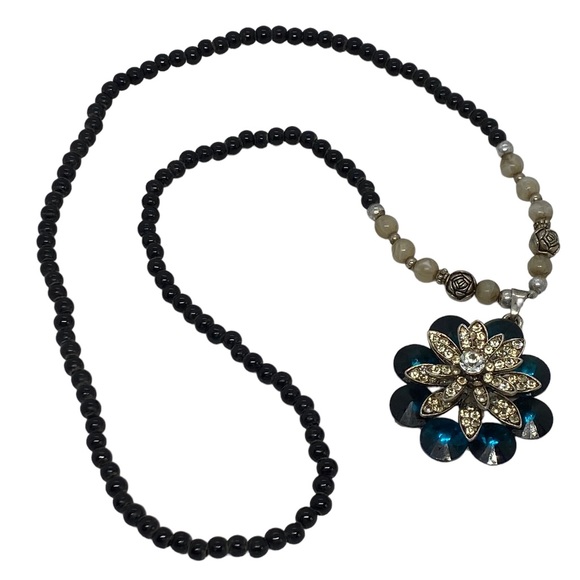 VTG 1980's Fashion 28” Asstd. Beads Necklace Floral Rhinestone Turquoise Pendant - Picture 16 of 16